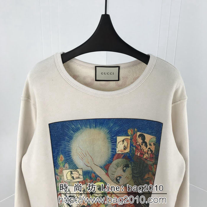 GUCCI古馳 18FW日本限定 二次元漫畫花仙子印花 圓領衛衣 情侶款 ydi1440